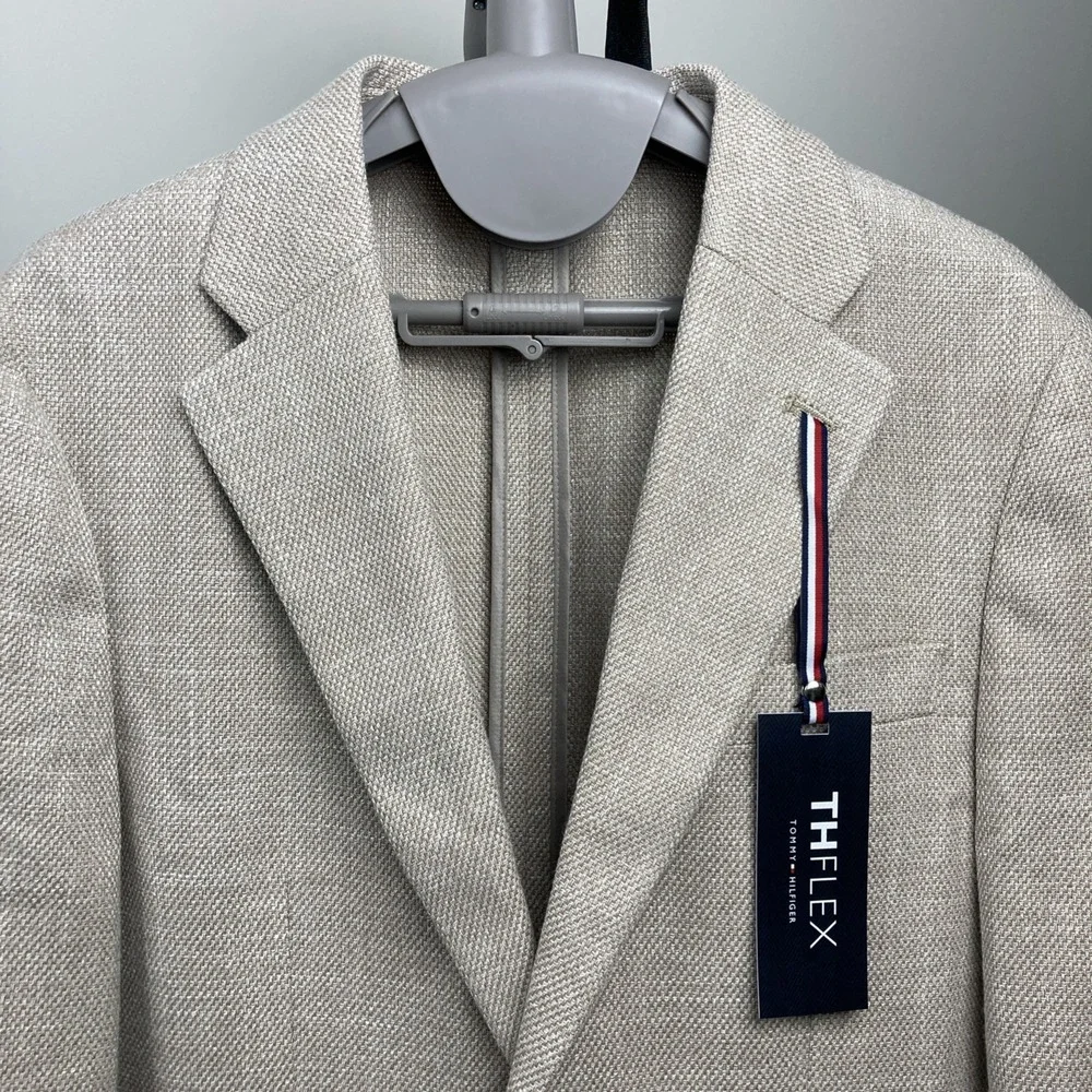 Tommy Hilfiger Mens Modern fit Sport Coat Blazer 36S Beige Solid Stretch‎